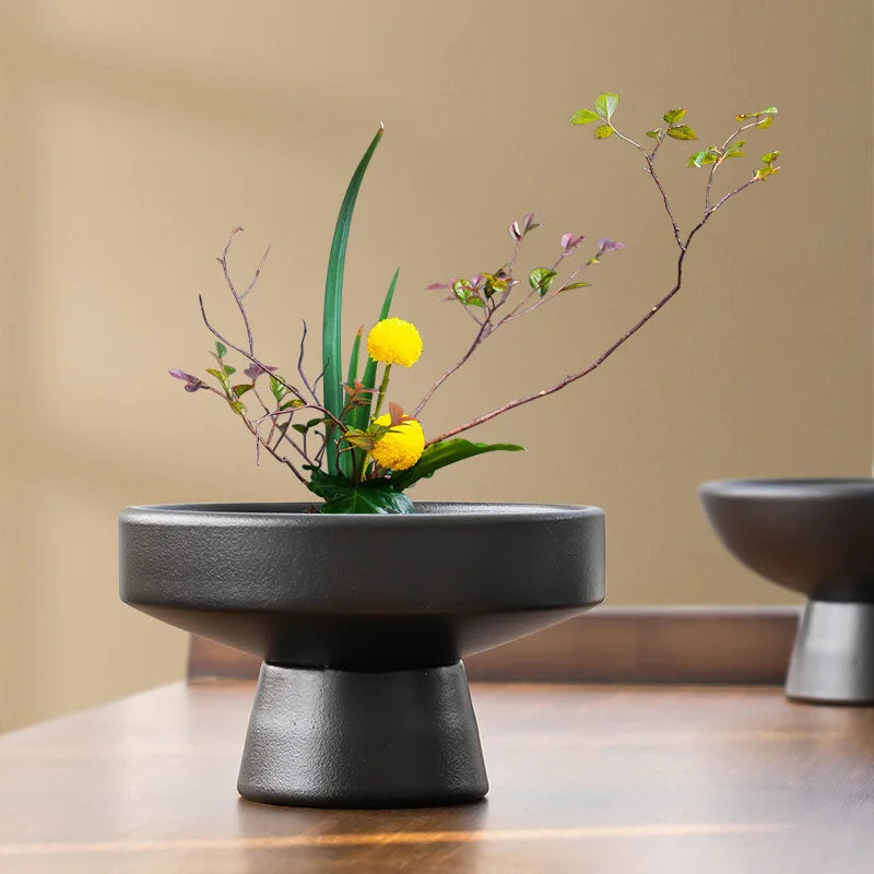 Retro Black Ceramic Vase Tabletop Plant Home Decor