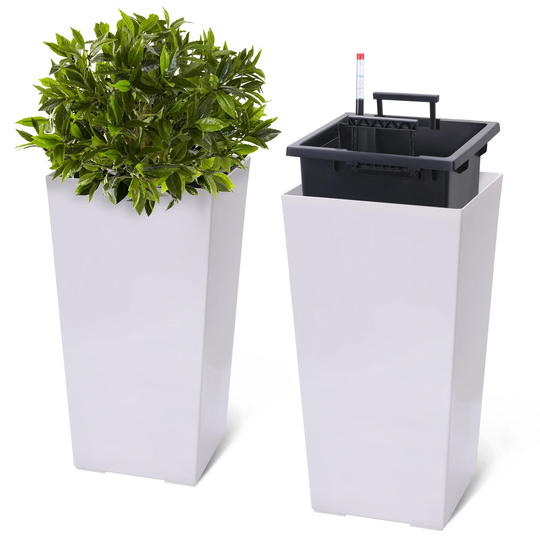 2PCS Tall Black Taper Planters Self Watering Flower Pots