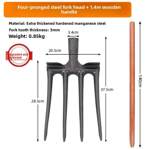 Four Tooth Soil Tilling Fork Heavy Duty Garden Tool